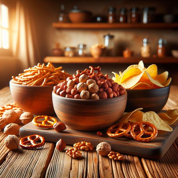 Nüsse, Knabberwaren: 21 Warnmeldungen Bei Nüssen und Knabberwaren fielen die Meldungen deutlich: Von 34 im Jahr 2022 sanken sie auf 21. Trotzdem bleiben diese Produkte ein Schwerpunkt. (Bild: Copilot / KI-generiert)