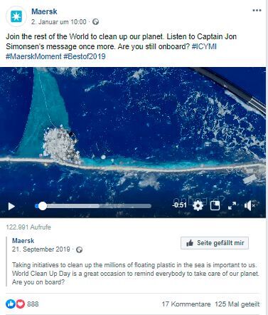 Maersk greift nicht nur auf Bilder, sondern auch auf kurze Videoclips zurück, um Ihre Werte zu teilen