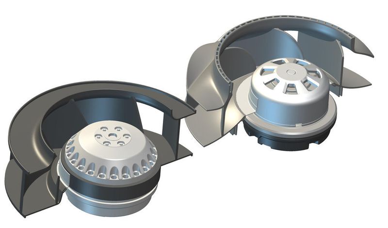 Ein mechanischer 1:1 Austausch bestehender AC-Varianten (links) wird durch eine neue kompakte EC-Motorengeneration (rechts) ermöglicht.  (Bild: ebm-papst)