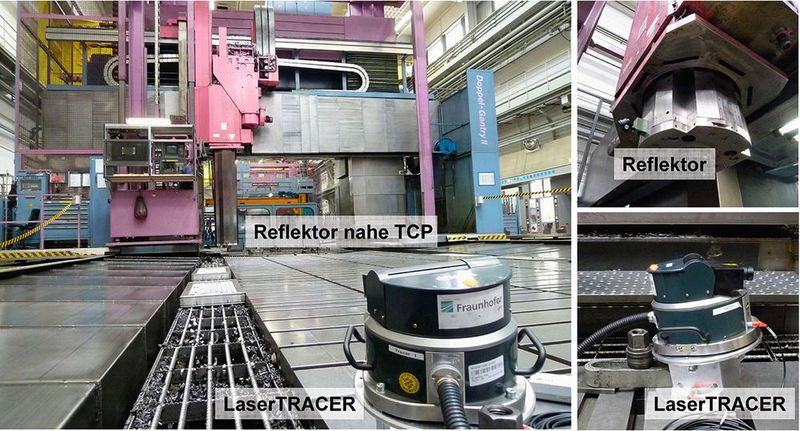 Bild 3: Schnelltest der geometrischen Genauigkeit eines Portals mit einem Tracking-Interferometers. (Bild: Werkzeugmaschinenlabor WZL)