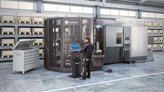 Während der AMB auf dem Stand von Fastems live zu sehen: der neue, kompakte FPT 
(Flexible Pallet Tower) für die Automatisierung von 4- und 5-Achs-Bearbeitungszentren 
mit und ohne Palettenwechsler. (Bild: Fastems Oy AB)