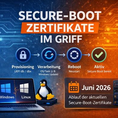Ab Juni laufen die Secure-Boot-Zertifikate für Windows und Linux ab. Das Problem für viele Admins ist nun, dass das bloße Importieren aktueller Zertifikate nicht reicht. Diese müssen auch aktiviert werden. Erst wenn Provisioning, Verarbeitung und Reboot erfolgreich abgeschlossen sind, ist ein System wirklich auf dem neuen Stand! (Bild: JDisc GmbH)