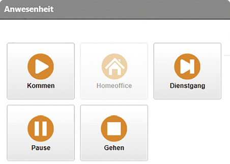 (Anwesenheiten erfassen jetzt auch mit neuem Button für’s Homeoffice. Bild: KOBOLD Management Systeme GmbH)