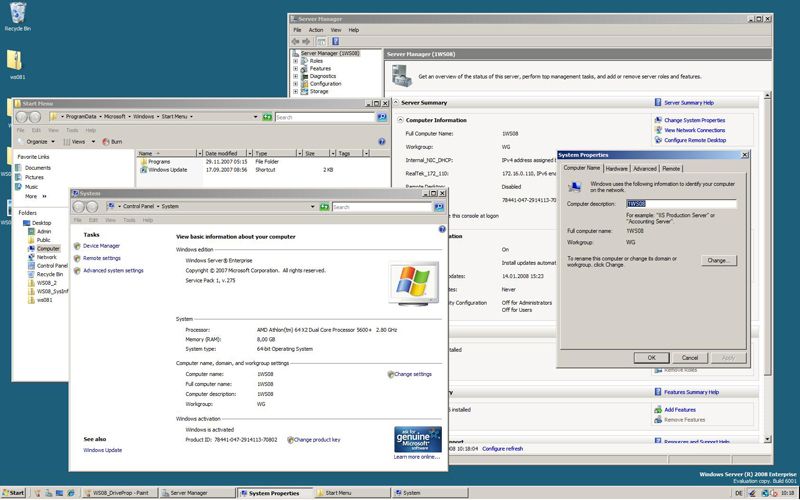 Abbildung 3: Die Verwaltungswerkzeuge des Windows Server bieten viele Wege, um an die Einstellungen zu kommen. Im Bild zwei unterschiedliche Darstellungen der Eigenschaften (Properties) des Computers. (Archiv: Vogel Business Media)