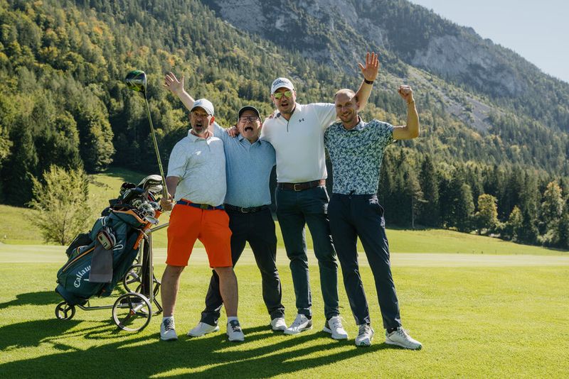 Diese Herren haben ein richtig gutes Spiel: (v. l.) Hanno Boström (Erik Sterck), Fank Salzer (Getränke Geins), Julius Berger (Fsas) u. Raimung Zug (TD Synnex). (Bild: Manuel Emme)