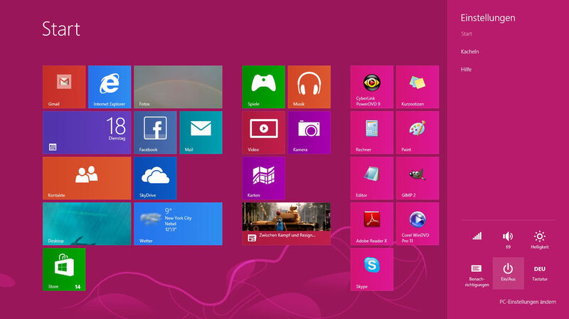 Heruntergefahren wird Windows 8 über den Ein/Aus-Button in den Einstellungen. (Bild: Heid Schuster)