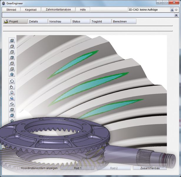 Das Gearengineer-Berechnungsmodul kam für die Tragbildoptimierung der Spiralkegelräder zum Einsatz. (Bild: GWJ Technolgy)