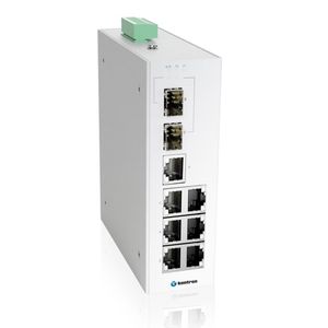 Der K Switch D4MF 7F-2FS aus der K Switch D4MF-Serie ist ein 9-Port managed Ethernet Switch mit 7 10/100 BaseT(X) Ports und 2 100 FX SFP Slots, einem erweiterten Temperaturbereich von -40 bis 75°C sowie einem dualen DC-Leistungseingang.(Bild:  Kontron)