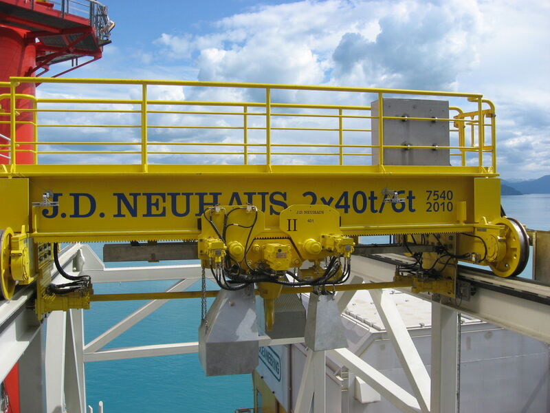 Eine hydraulische JDN-Krananlage mit 80 t Tragfähigkeit im Offshoreeinsatz. (Bild: J. D. Neuhaus)