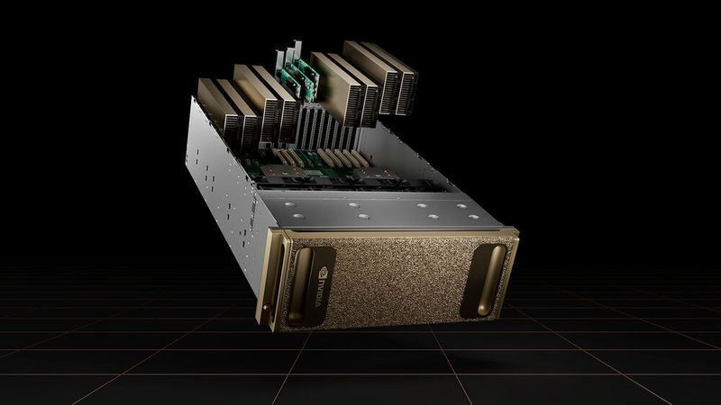 OVX nennt sich das neue Serversystem für die Entwicklung komplexer digitaler Zwillinge. Die Geräte mit acht RTX-A40-Karten werden aber nicht von Nvidia, sondern von OEM-Partnern gebaut und vertrieben.  (Nvidia)