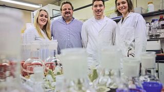Das Team des Kekulé-Institut für Organische Chemie und Biochemie: (v.l.) Katharina Pieper, Prof. Dr. Andreas Gansäuer, Christian Köhler und Regine Mika (Bild: Volker Lannert / Universität Bonn)