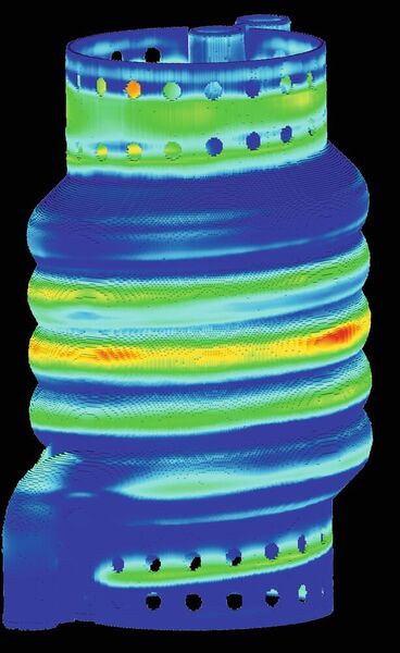 Simulationsergebnisse von Ansys Additive Print zur Darstellung der Verschiebung eines Wärmetauschers. (Ansys)