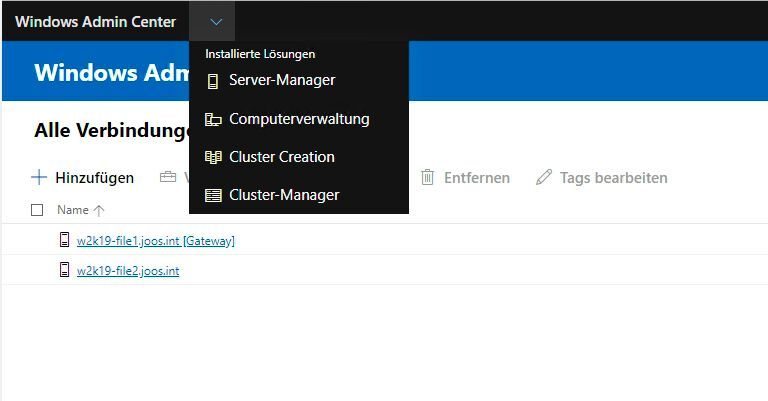 Im Windows Admin Center-Menü steht die Oberfläche zum Erstellen von neuen Clustern zur Verfügung. (Bild: Joos / Microsoft)