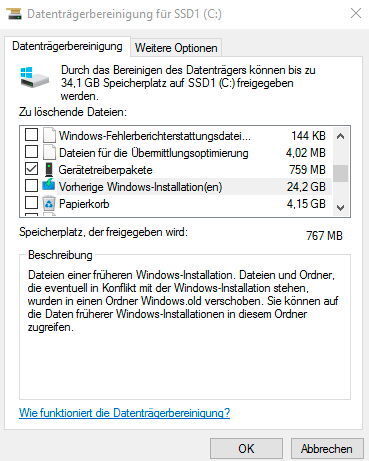 Bei der Installation von neuen Windows-Versionen speichert Windows 10 die alte Version. (Bild: VIT)