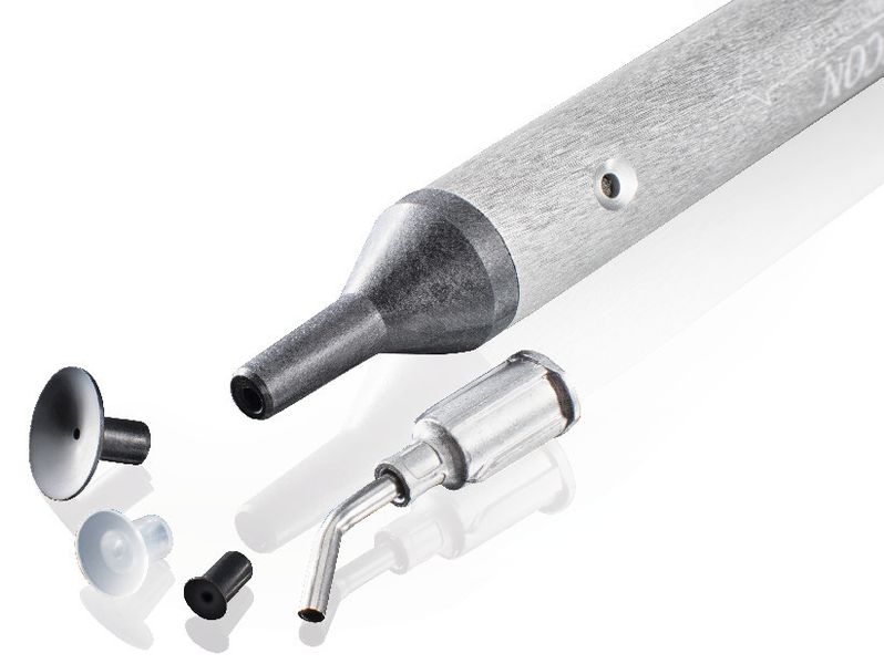 Der Anwender kann mit dem Zeigefinger die Intensität der Saugluft steuern und so bequem kleinste Schrauben, Kugeln, Federn oder Scheiben aufnehmen und absetzen. (Bild: Sommer Technik)