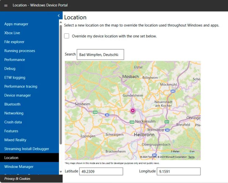 Ändern des Standortes im Geräteportal. (Bild: Joos - Microsoft)