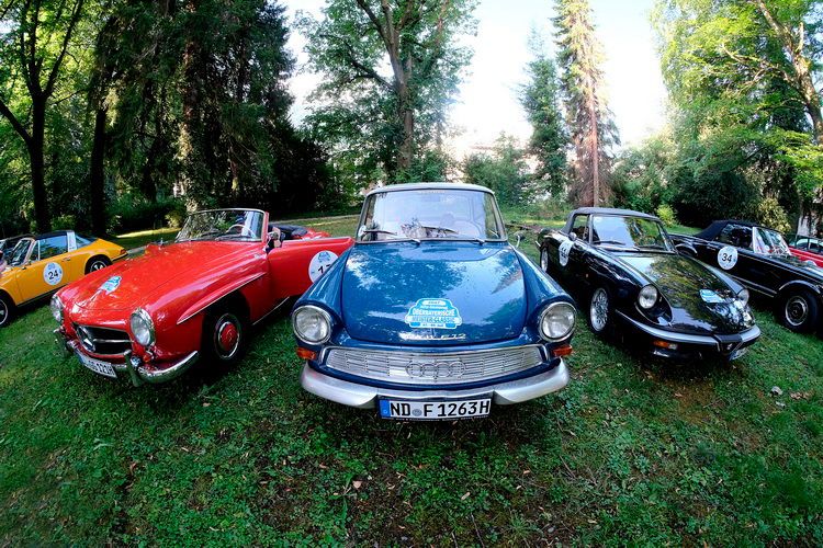 Fahrzeugparade im Park: Mercedes, DKW, Alfa Romeo und viele mehr. (Bild: Zietz/»kfz-betrieb«)