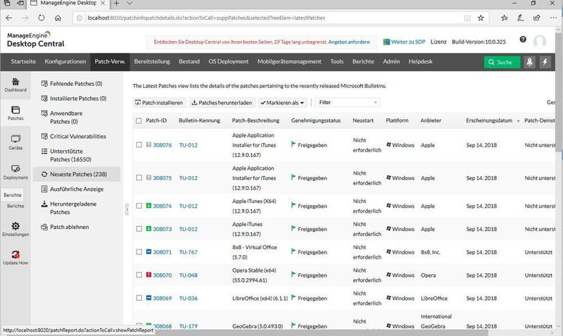 Mit ManageEngine Desktop Central lassen sich ebenfalls Patches verteilen und zentral verwalten. Auch macOS und Linux können so angebunden werden. (Joos / ManageEngine)