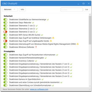 Welche Funktionen deaktiviert werden können, listet das Tool auf.