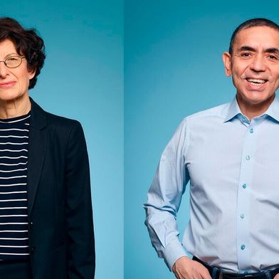 Die Biontech-Gründer Ugur Sahin (rechts) und Özlem Türeci (links) wollen das von ihnen aufgebaute Biotechnologie-Unternehmen Biontech bis Ende 2026 verlassen und ein neues gründen.  (Bild: Biontech)