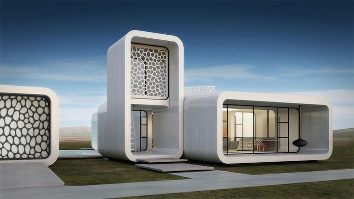 Das Design des gedruckten Bürogebäudes soll den Forschungsstand über die Anforderungen der Arbeitswelt von Morgen entsprechen. (Bild: Museum of the Future)