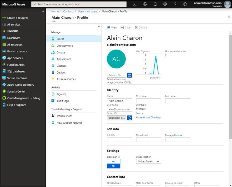 Das Bearbeiten eines Benutzerprofils unter Microsoft Azure Active Directory. (Microsoft)