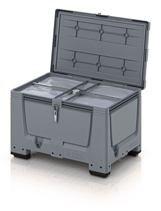 Der Neue auf dem Messestand von Auer: „Bag-in-Box-IBC“ mit 250, 500 oder 600 Litern Volumen. Befüllt/entleert wird er von oben über eine integrierte Befüll-/Entleerhilfe.(Bild:  Auer Packaging)