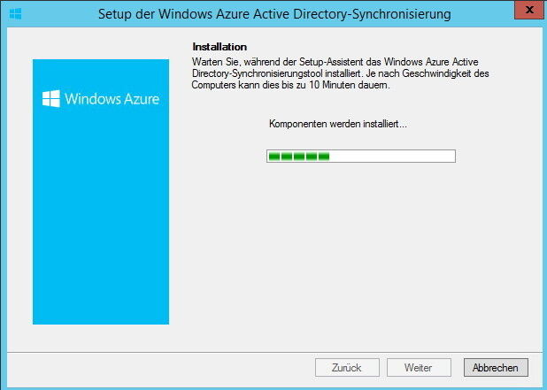 Abbildung 4: Um Windows Azure mit einem lokal betriebenen Active Directory zu synchronisieren, muss das Verzeichnissynchronisierungstool auf einem Domänencontroller installiert werden. Dieses stellt Microsoft auf der Seite https://go.microsoft.co m/fwLink/?LinkID=278924&clcid=0x407 zur Verfügung. (Bild: Joos)