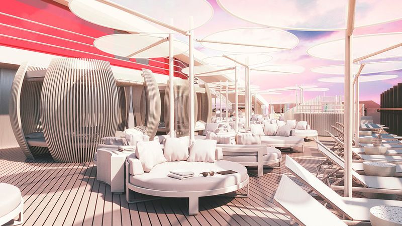 Trotz der Nachhaltigkeit soll es den Passagieren an Bord von Virgin Voyages an nichts fehlen: Ein VIP-Bereich sorgt für Luxus und Abgeschiedenheit. (Virgin Voyages)