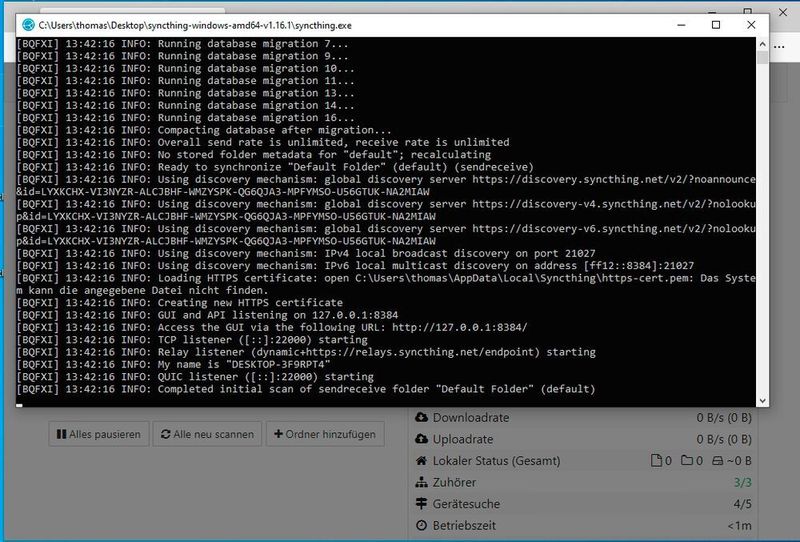 Starten des Synchronisierungs-Servers. (Joos/Syncthing)