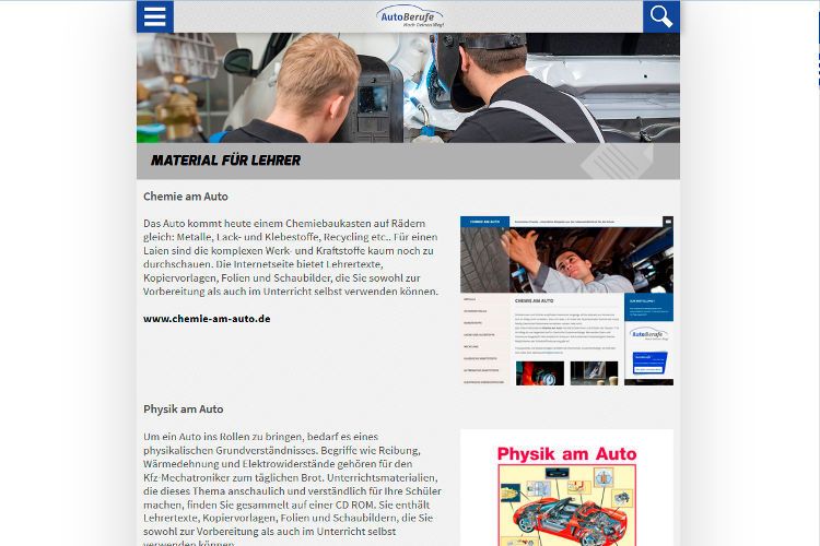 Für Lehrer stellt die Seite Unterrichtsmaterial bereit. (Foto: autoberufe)