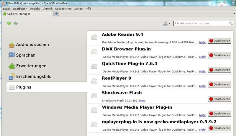 Übersicht der installierten Firefox-Plugins in der BitBox. (Archiv: Vogel Business Media)