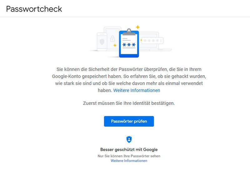Der Passwortcheck überprüft die im Google-Konto gespeicherten Kennwörter. (Joos)