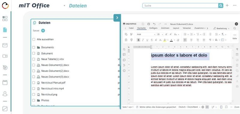 „MIT Office“ ermöglicht das Erstellen, gemeinsame Bearbeitung und das Teilen von Texten, Tabellen und Präsentationen direkt in der Cloud. Die Anwendung ist DSGVO-konform und Microsoft-kompatibel sowie ohne Installation direkt nutzbar. (Bild: Mitteldeutsche IT GmbH)