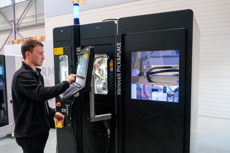 Intelligente Automation für die Mikrobearbeitung: Basierend auf der Micro5 XL präsentierte Chiron beiim Open House drei Varianten. Hier die Kombination mit der neuen Variocell Pick&Place für das Handling von Werkstücken bis 2,5 kg.  (Bild: Chiron)