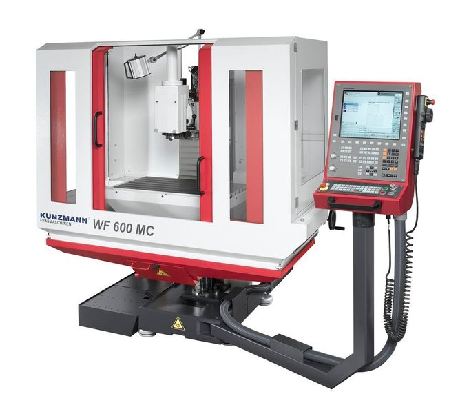 Die Kunzmann Maschinenbau GmbH, Remchingen-Nöttingen, entwickelt, fertigt und vertreibt manuelle und CNC-gesteuerte Universalfräsmaschinen,  Bearbeitungszentren – im Bild die WF600 MC  – sowie ergänzende Automationslösungen. (Bild: Kunzmann Maschinenbau)