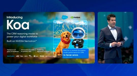 Rohan Kumar präsentiert Salesforce Koa, ein CRM-Reasoning-Modell, das KI-Agenten bei komplexen, mehrstufigen CRM-Aufgaben unterstützt.(Bild:  Salesforce)