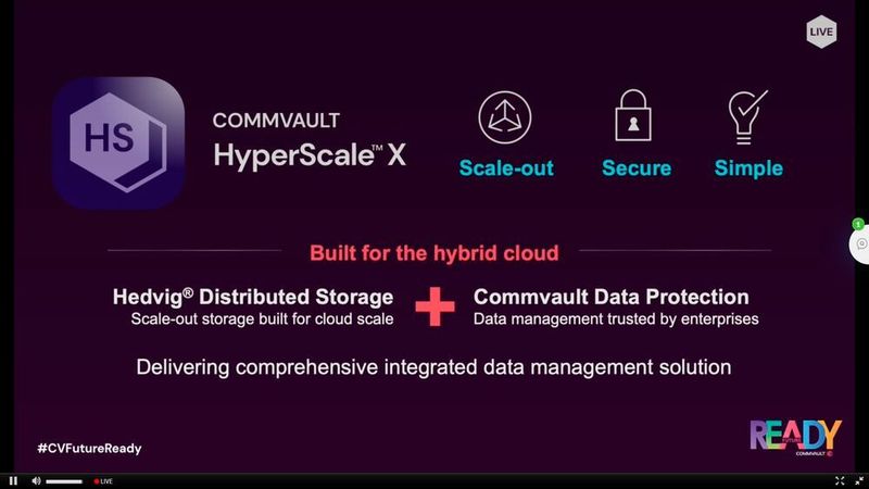 Abbildung 17: HyperScale X nutzt die Distributed-Storage-Plattform des jüngst akquirierten Start-ups Hedvig. Hedvig verteilt Daten über mehrere Standorte hinweg – von lokalen Rechenzentren bis hin zur Cloud – und skaliert die Kapazität unter Einsatz von kostengünstigen x86/ARM-Servern bei Bedarf. (Commvault (Screenshot))