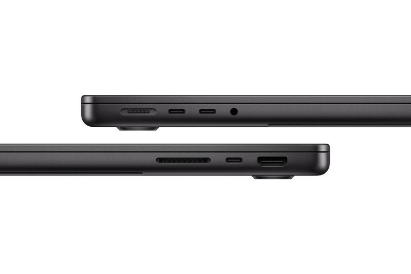 Das Macbook Pro bietet Anschlüsse wie HDMI, MagSafe 3, drei Thunderbolt-4-Anschlüsse, ein SDXC-Kartensteckplatz und ein Kopfhöreranschluss. (Bild: Apple)