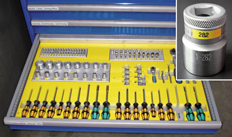 Mittels Markator-System gekennzeichnete Werkzeuge bei Sonnleitner, die es erlauben, eine automatische Werkzeugverwaltung durchzuführen. (Bild: Markator)