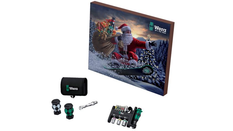 Wera bringt eine Kombination aus langlebigen Bi-Torsion-Bits, einer feinverzahnten Mini-Ratsche und praktischen Alltagshelfern wie Salz- und Pfefferstreuern in seinem Adventskalender unter. (Bild: Wera)