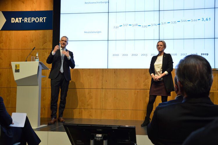 DAT-Unternehmenssprecher Martin Endlein und DAT-Marktforscherin Uta Heller präsentierten die Ergebnisse des DAT-Reports 2020 im Einzelnen. (Achter/»kfz-betrieb«)