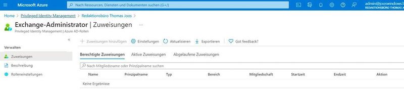 Zuweisungen in Azure AD Privileged Identity Management. (Joos)