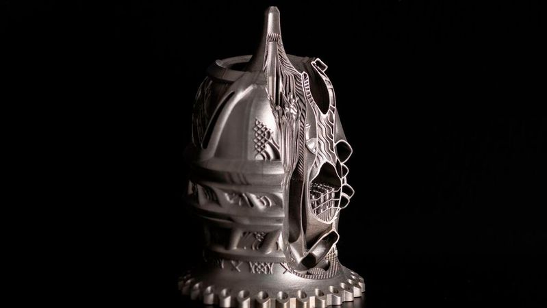 Von Hyperganic entwickelte Aerospike-Düse. Sie wurde ohne Stützstrukturen aus NickelAlloy IN718 auf einem EOS M 400-4 System gefertigt. (Bild:  EOS/Hyperganic)