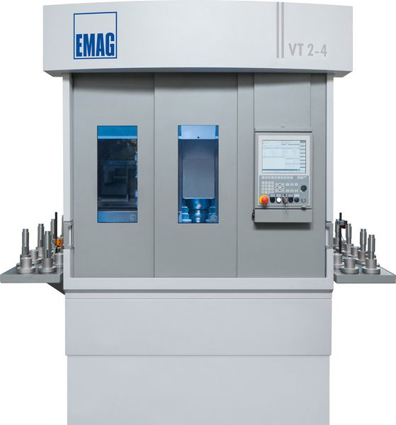 Die VT 2-4 ist eine 4-achsige Wellendrehmaschine für Wellen bis 400 mm Länge und 63 mm Durchmesser. (Bild: Emag)
