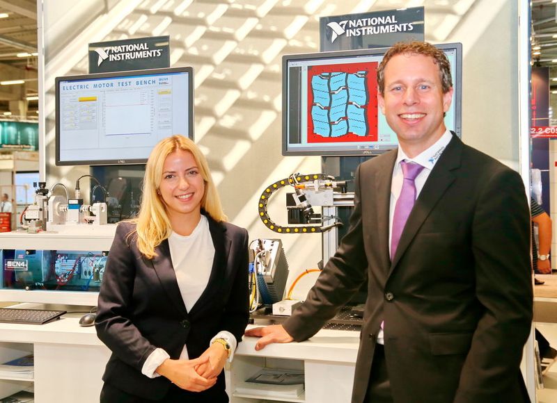 National Instruments an der Sindex 2016: Geschäftsführer Christian Moser und Bettina Marie Mitter vom Marketing. (Anne Richter, SMM)