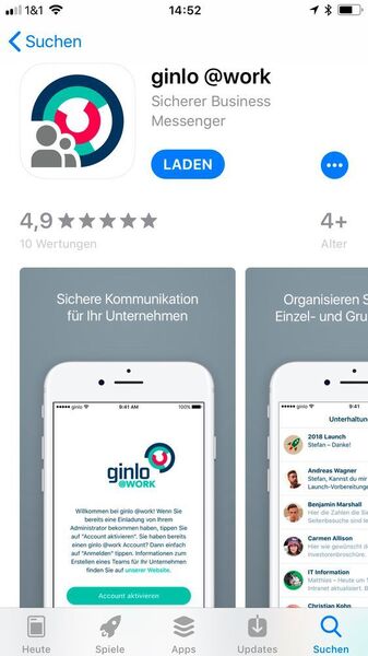 Die Ginlo App im App Store (Smartphone). (Dombach)