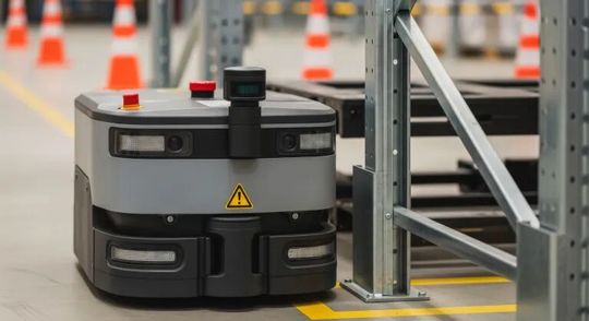 Bild 2: AMR mit einem an der Oberseite angebrachten ToF-Lidarmodul, das mithilfe von Laserimpulsen für die notwendige Beleuchtung sorgt.(Bild:  Texas Instruments)