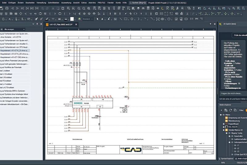 Künstliche Intelligenz wird das Verständnis von Planung und Konstruktion dauerhaft verändern. Systeme wie Electrix AI 2026 zeigen, dass digitale Werkzeuge zu intelligenten Assistenten (Wissenspartnern) werden können. Schon heute überprüft die Software das Schaltschrankprojekt auf mögliche Fehler – wenn der Konstrukteur das möchte. (Bild:  WSCAD)
