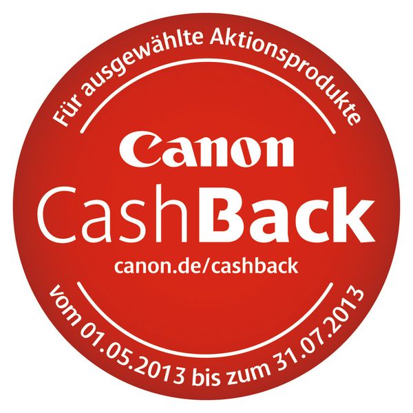Mit diesem Button wirbt Canon für die Cashback-Aktion. (Bild: Canon)